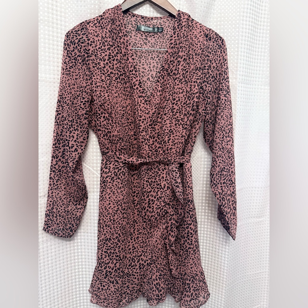 Missguided mini tea dress. Mauve with black animal print.